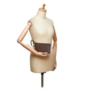 Louis Vuitton- Damier Ebene Wristlet Bag Pouch- 100% Authentic